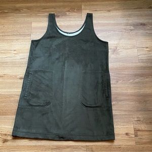 Mossy Green Suede Feel Pinafore Jumper Knit Dress Size Small